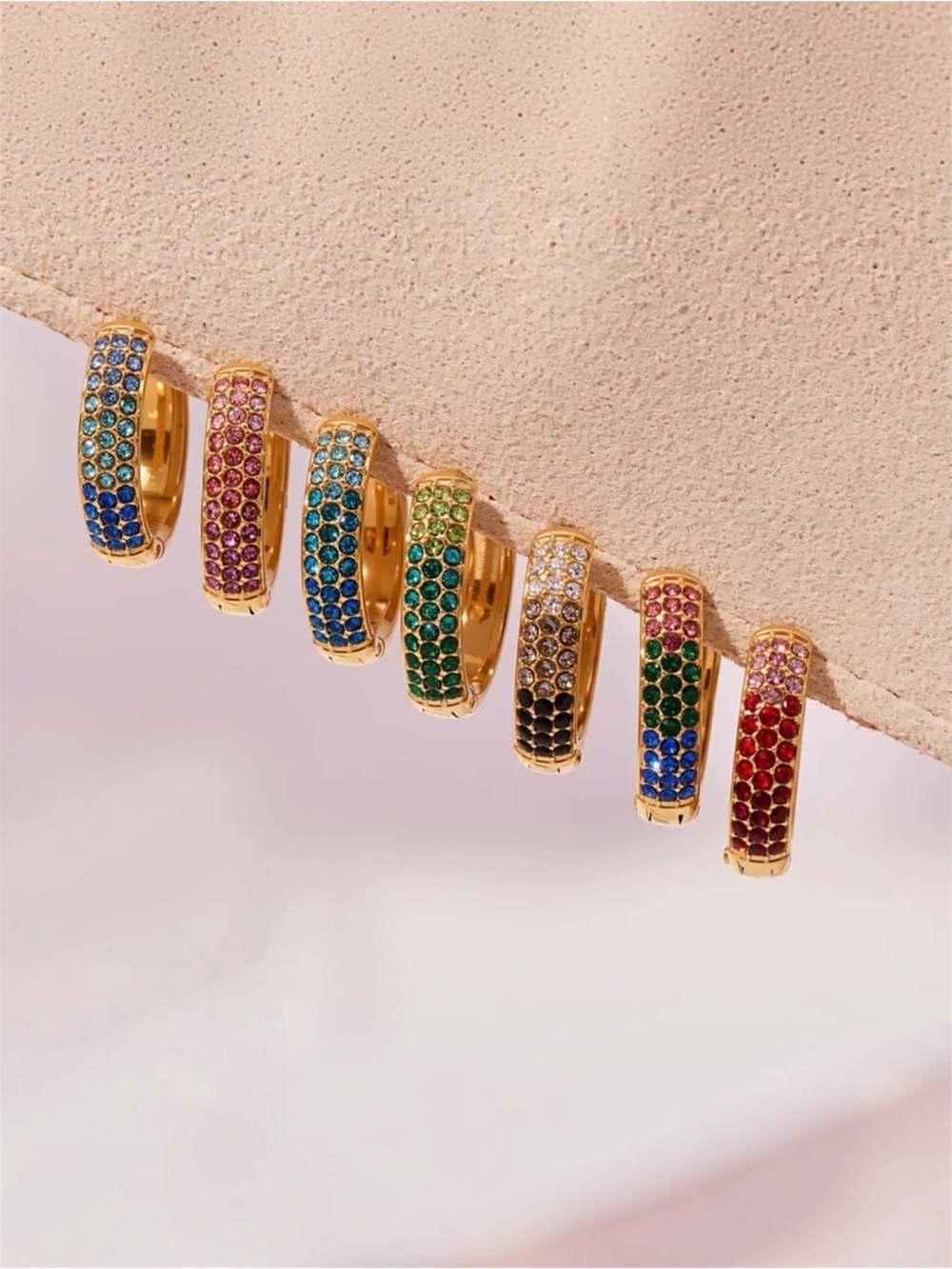 Gradient Colored CZ Hoop Earrings NWT 18KT Gold Plated PVD Coated